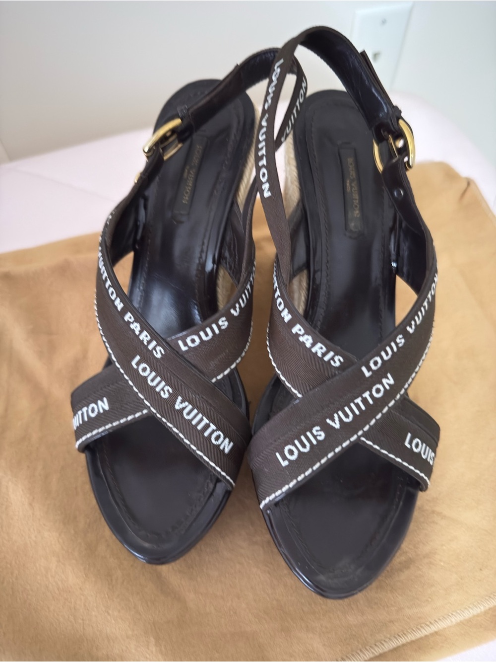Louis Vuitton Brown Logo Crisscross Slingback Sandals